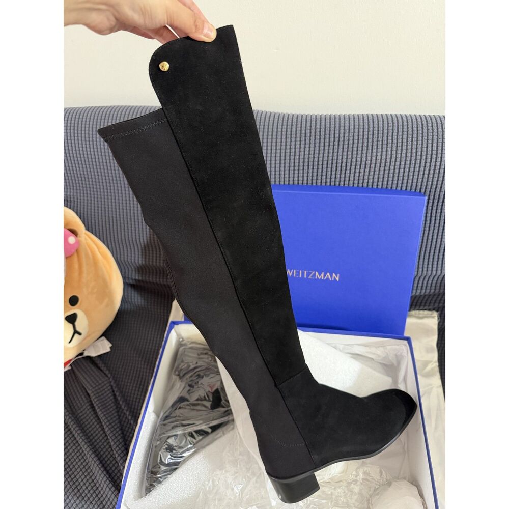 Stuart Weitzman City Block - Square Toe Knee High Boot -Black Suede US 7 - NEW